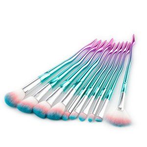 10-Piece Set: Color Fade Makeup Brushes - Turquoise
